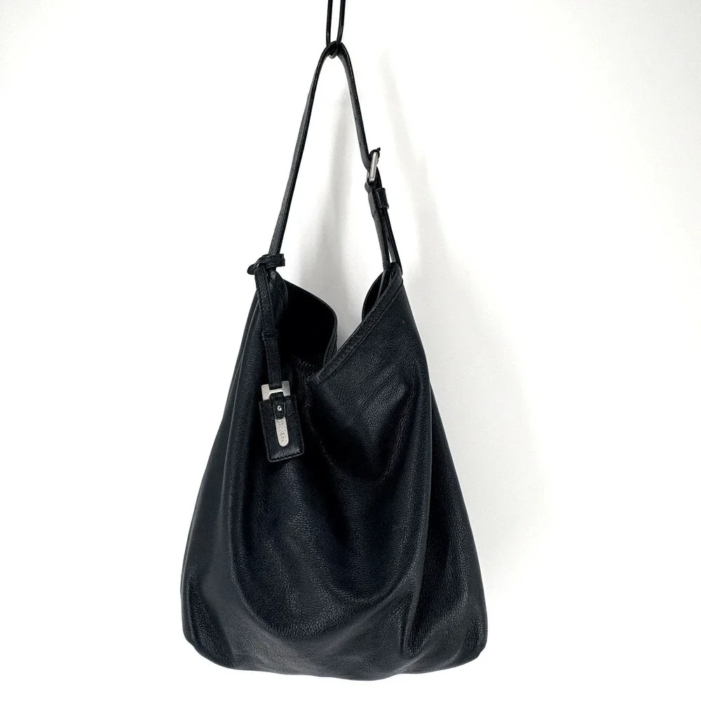 Max Mara Leather Hobo Shoulder Bag Black Slouch Shoulder Bag Purse